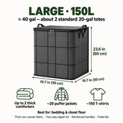 Large 150L storage bin, 19.7 x 19.7 x 23.6 in, holds up to 2 thick comforters