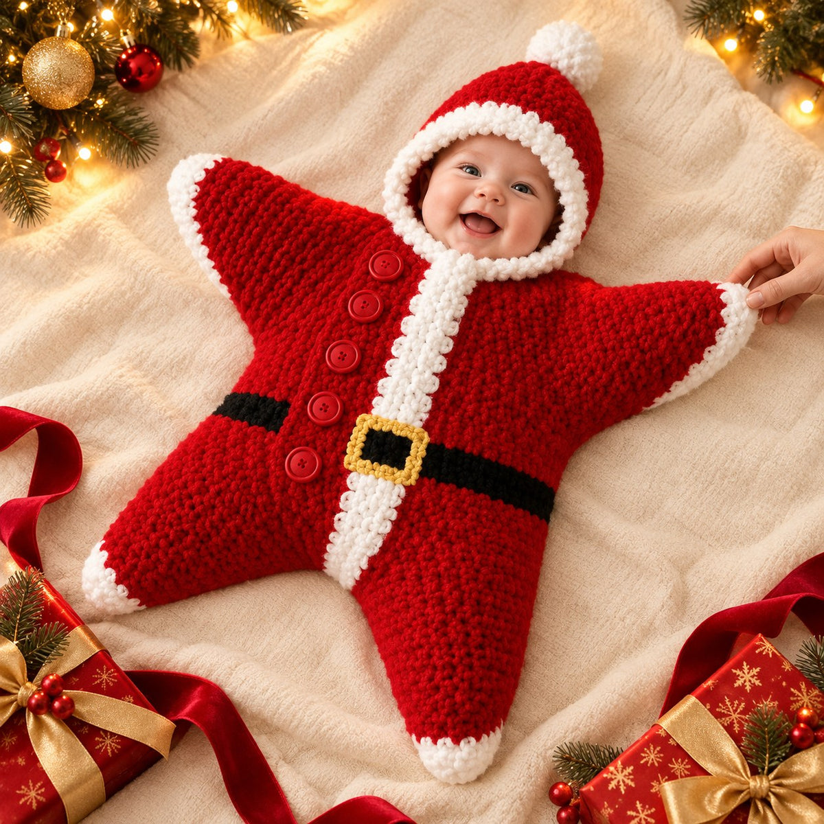 Christmas Star Crochet Baby Cocoon - Cradled Keepsake Gifts
